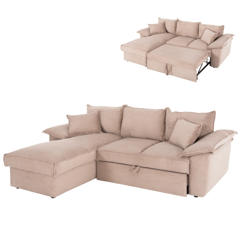 Canapele de colt - CORNER (LEFT) SOFA-BED WITH STORAGE SPACE ALDO HM3276.01L BEIGE FABRIC 256x91-159x87Hcm.