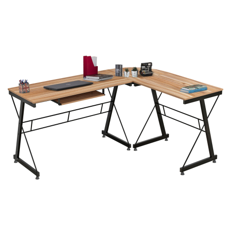 Birouri - CORNER OFFICE WALNUT SURFACE WITH METAL FRAME HM2127.02 158Χ120Χ74cm.