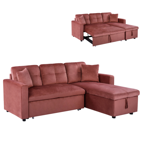 Interior - CORNER SOFA BED VELVET DUSTY PINK WAYNE 224x147x85cm. HM3028.12