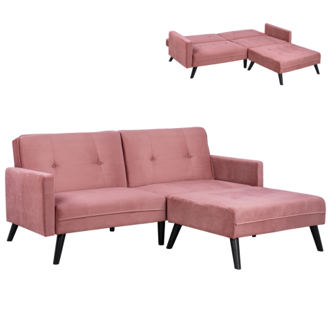 Interior - CORNER SOFA BED VELVET DUSTY PINK WITH FOOTREST 211X158X83Y cm.HM3151.02
