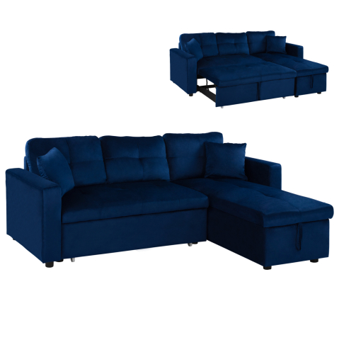 Interior - Corner Sofa Bed Wayne 224x147x85 HM3028.18 Velvet Blue