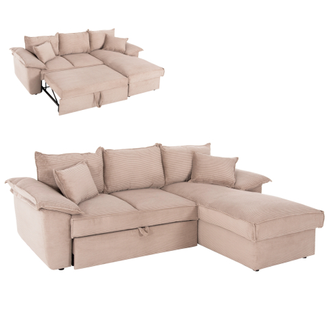 Canapele de colt - CORNER SOFA-BED WITH STORAGE SPACE ALDO HM3276.01R BEIGE FABRIC 256x91-159x87Hcm.