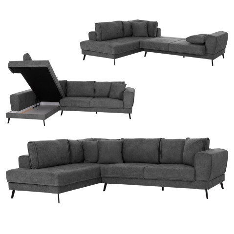 Interior - CORNER SOFABED (LEFT) ZENORA HM3337.01L DARK GREY FABRIC 303x214x80Hcm