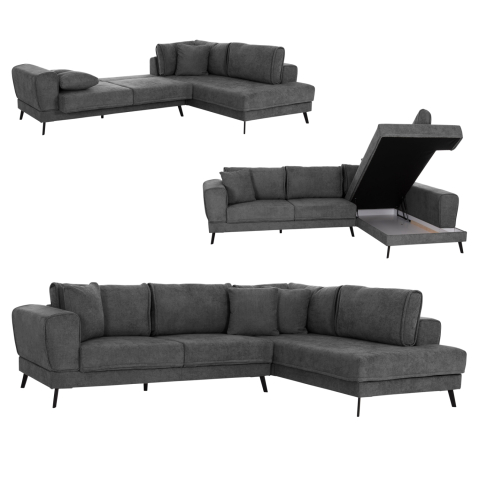 Interior - CORNER SOFABED (RIGHT) ZENORA HM3337.01R DARK GREY FABRIC 303x214x80Hcm