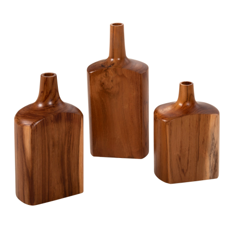 Decoratiuni pentru masa - DECOR BOTTLES 3PCS SET HM7716 SOLID TEAK WOOD WALNUT