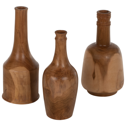 Decoratiuni pentru masa - DECOR BOTTLES 3PCS SET HM7717 SOLID TEAK NATURAL