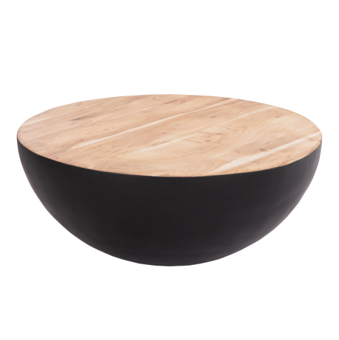 Interior - DECOR ROUND COFFEE TABLE BOWL HM8717.21 BLACK WITH ACACIA WOOD TOP Φ90X37.5Hcm.