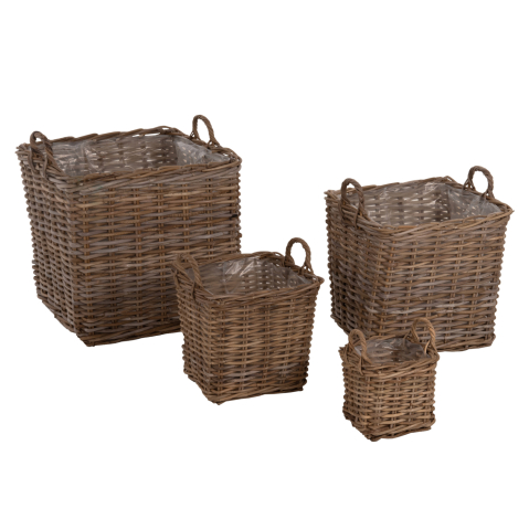 Decoratiuni de podea - DECORATIVE BASKETS KATER 4PCS HM9657 KUBU RATTAN IN GREY 52x52x50-57Hcm.