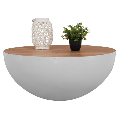 Masute de cafea - Decorative Coffee Table Bowl Round 90cm white with acacia wood HM8717.03
