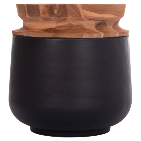 Decoratiuni de podea - DECORATIVE FLOOR VASE LINTER HM4662.01L FIBER CEMENT IN BLACK--TEAK WOOD Φ41x47Hcm.