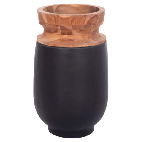 Decoratiuni de podea - DECORATIVE FLOOR VASE LINTER HM4662.01S FIBER CEMENT IN BLACK--TEAK WOOD Φ34x60Hcm.