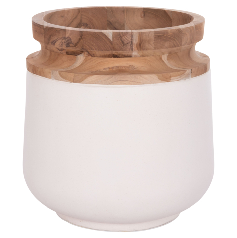 Decoratiuni de podea - DECORATIVE FLOOR VASE LINTER HM4662.02L FIBER CEMENT IN WHITE--TEAK WOOD Φ41x47Hcm.