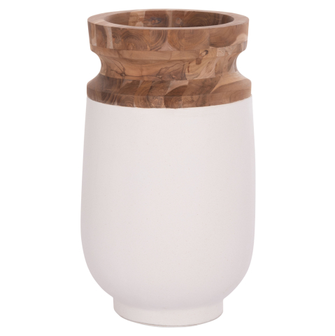 Decoratiuni de podea - DECORATIVE FLOOR VASE LINTER HM4662.02S FIBER CEMENT IN WHITE--TEAK WOOD Φ34x60Hcm.