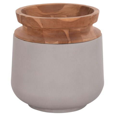 Decoratiuni de podea - DECORATIVE FLOOR VASE LINTER HM4662.03L FIBER CEMENT IN GREY--TEAK WOOD Φ41x47Hcm.
