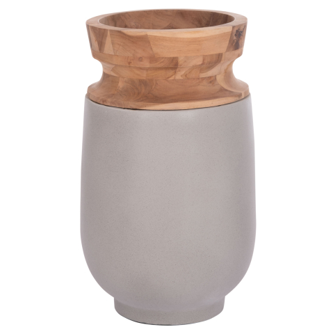 Decoratiuni de podea - DECORATIVE FLOOR VASE LINTER HM4662.03S FIBER CEMENT IN GREY--TEAK WOOD Φ34x60Hcm.