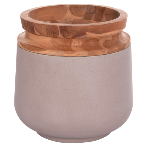 Decoratiuni de podea - DECORATIVE FLOOR VASE LINTER HM4662.05L FIBER CEMENT IN MATTE GREY--TEAK WOOD Φ41x47Hcm.