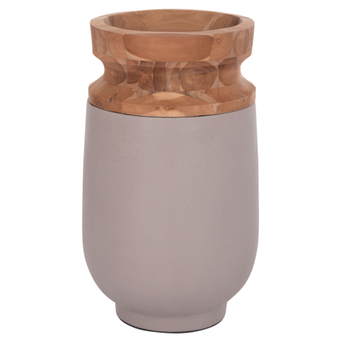 Decoratiuni de podea - DECORATIVE FLOOR VASE LINTER HM4662.05S FIBER CEMENT IN GREY MATTE--TEAK WOOD Φ34x60Hcm.