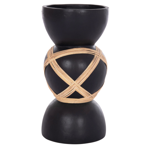 Decoratiuni de podea - DECORATIVE FLOOR VASE MAYNARD HM4672.01L TERRACOTTA IN BLACK COLOR--RATTAN Φ32x62.5Hcm.