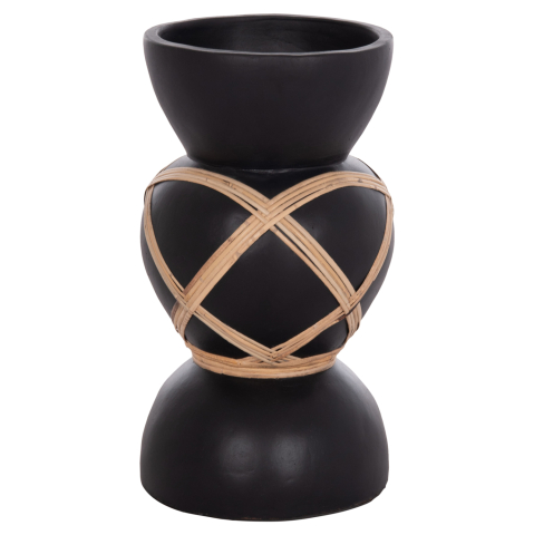 Decoratiuni de podea - DECORATIVE FLOOR VASE MAYNARD HM4672.01S TERRACOTTA IN BLACK COLOR--RATTAN Φ27.5x50Hcm.