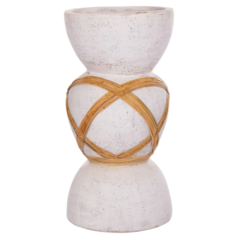 Decoratiuni de podea - DECORATIVE FLOOR VASE MAYNARD HM4672.02L TERRACOTTA IN WHITE--RATTAN Φ32x62.5Hcm.