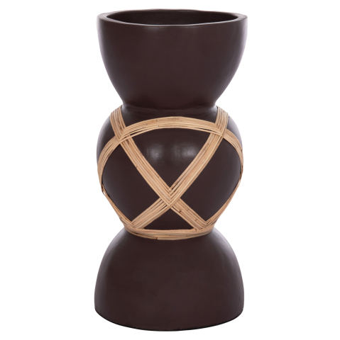 Decoratiuni de podea - DECORATIVE FLOOR VASE MAYNARD HM4672.07L TERRACOTTA IN CHOCOLATE COLOR--RATTAN Φ32x62.5Hcm.