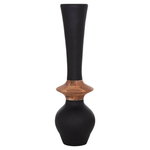 Decoratiuni de podea - DECORATIVE FLOOR VASE NEBULA HM4660.01M FIBER CEMENT IN BLACK--TEAK WOOD Φ45x148Hcm.