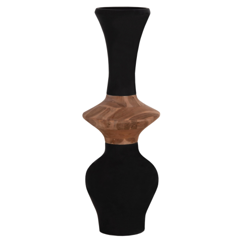 Decoratiuni de podea - DECORATIVE FLOOR VASE NEBULA HM4660.01S FIBER CEMENT IN BLACK--TEAK WOOD Φ45x115Hcm.