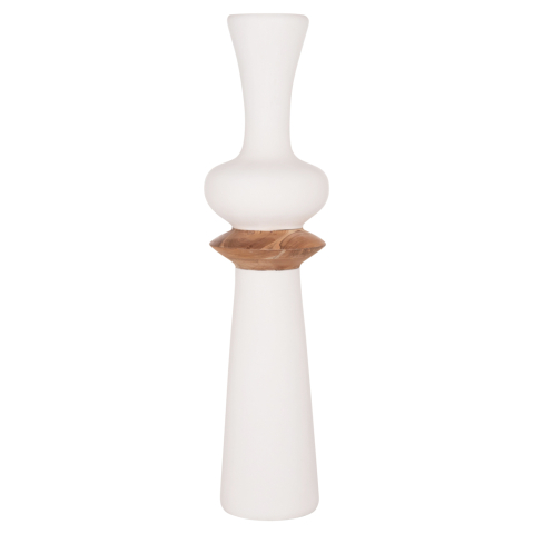 Decoratiuni de podea - DECORATIVE FLOOR VASE NEBULA HM4660.02L FIBER CEMENT IN WHITE--TEAK WOOD Φ45x172Hcm.