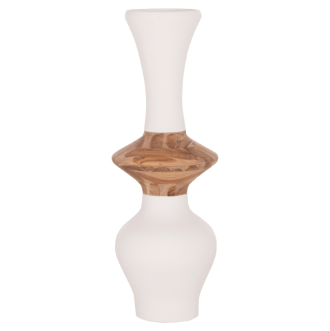 Decoratiuni de podea - DECORATIVE FLOOR VASE NEBULA HM4660.02S FIBER CEMENT IN WHITE--TEAK WOOD Φ45x115Hcm.