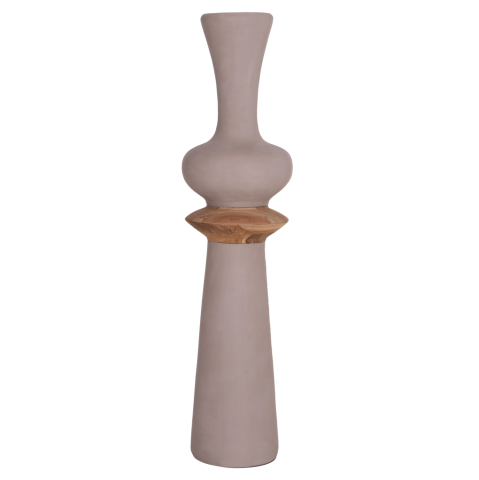 Decoratiuni de podea - DECORATIVE FLOOR VASE NEBULA HM4660.05L FIBER CEMENT IN TAUPE--TEAK WOOD Φ45x172Hcm.