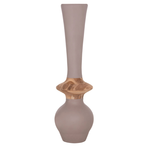 Decoratiuni de podea - DECORATIVE FLOOR VASE NEBULA HM4660.05M FIBER CEMENT IN TAUPE--TEAK WOOD Φ45x148Hcm.