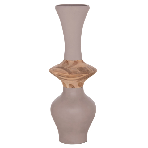Decoratiuni de podea - DECORATIVE FLOOR VASE NEBULA HM4660.05S FIBER CEMENT IN TAUPE--TEAK WOOD Φ45x115Hcm.