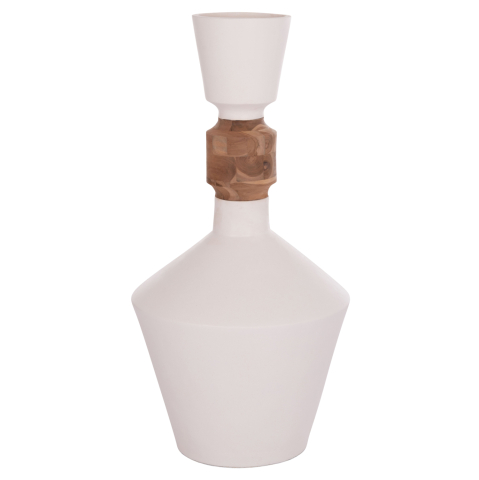Decoratiuni de podea - DECORATIVE FLOOR VASE NEBULA HM4661.02 FIBER CEMENT IN WHITE--TEAK WOOD Φ60x115Hcm.