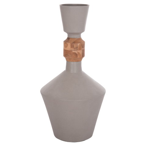 Decoratiuni de podea - DECORATIVE FLOOR VASE NEBULA HM4661.03 FIBER CEMENT IN GREY--TEAK WOOD Φ60x115Hcm.