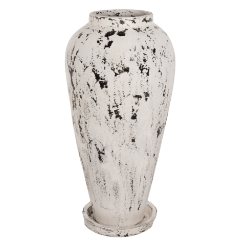 Decoratiuni de podea - DECORATIVE FLOOR VASE WITH SAUCER-BASE LAUREL HM7937 TERRACOTTA IN WHITE PATINA Φ45x100Hcm.