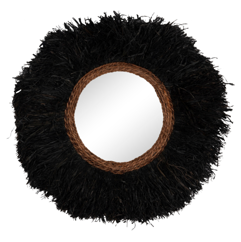 Interior - DECORATIVE ROUND WALL MIRROR BRENNO HM4713 BANANA FIBERS IN BLACK Φ80cm.