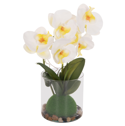 Decoratiuni - DECORATIVE SYNTHETIC PLANT HM4738 PHALAENOPSIS FLOWER IN GLASS POT 12x24x30Hcm.