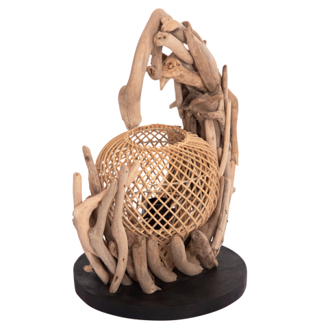 Lampi de birou - DECORATIVE TABLE LAMP ASHIN HM4438 DRIFTWOOD and RATTAN 30x30x49Hcm.