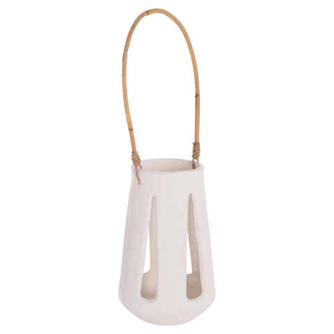 Decoratiuni - DECORATIVE TABLE LANTERN ERANTYL HM4696.02L WHITE FIBER CEMENT and RATTAN HANDLE Φ17x27Hcm