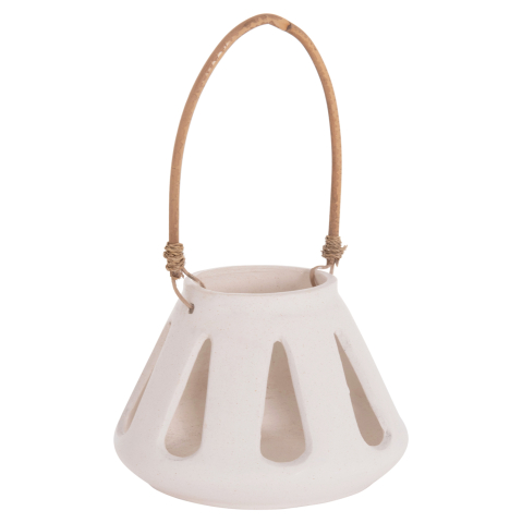 Decoratiuni - DECORATIVE TABLE LANTERN ERANTYL HM4696.02S WHITE FIBER CEMENT and RATTAN HANDLE Φ25x17Hcm