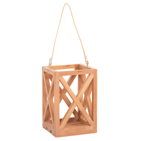 Articole de servire si decoratiuni - DECORATIVE TABLE LANTERN FOR CANDLES FENT HM4581 TEAK WOOD IN NATURAL 20x20x30-58Hcm.