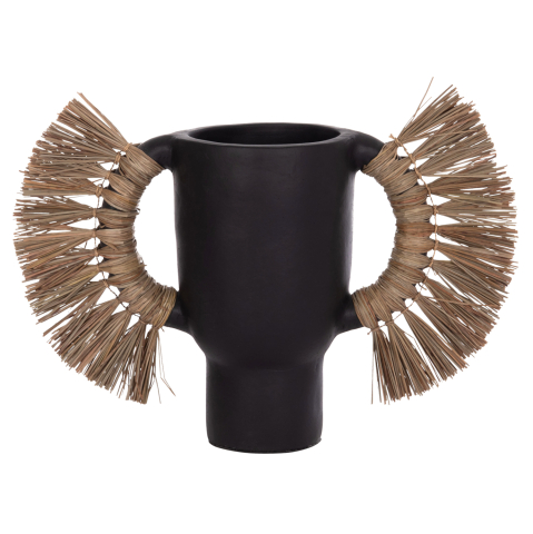 Vaze de podea - DECORATIVE TABLE VASE ALICA HM4668.01L TERRACOTA IN BLACK COLOR and GRASS--64x22x38Hcm.