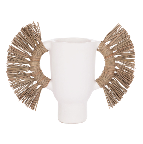 Vaze de podea - DECORATIVE TABLE VASE ALICA HM4668.02S TERRACOTA IN WHITE COLOR and GRASS--55x19x34Hcm.