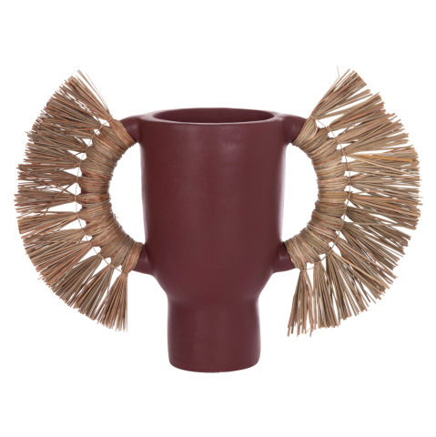 Vaze de podea - DECORATIVE TABLE VASE ALICA HM4668.06L TERRACOTA IN MAROON COLOR and GRASS--64x22x38Hcm.