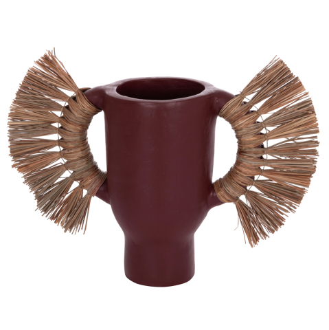 Vaze de podea - DECORATIVE TABLE VASE ALICA HM4668.06S TERRACOTA IN MAROON COLOR and GRASS--55x19x34Hcm.