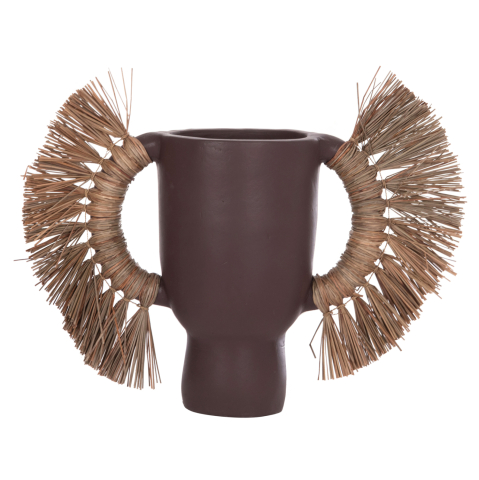 Vaze de podea - DECORATIVE TABLE VASE ALICA HM4668.07L TERRACOTA IN CHOCOLATE COLOR and GRASS--64x22x38Hcm.