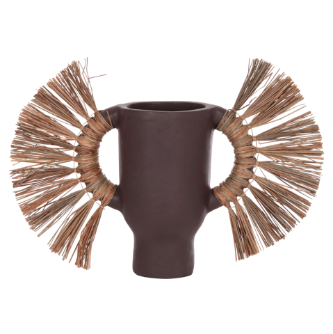 Vaze de podea - DECORATIVE TABLE VASE ALICA HM4668.07S TERRACOTA IN CHOCOLATE COLOR and GRASS--55x19x34Hcm.