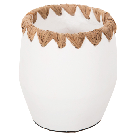 Vaze de podea - DECORATIVE VASE HM4369 TERRACOTTA IN WHITE WITH STRAW WEAVING ON THE RIM Φ13x16Hcm.