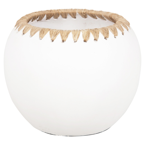 Vaze de podea - DECORATIVE VASE HM4375 TERRACOTTA IN WHITE WITH STRAW WEAVING ON THE RIM Φ29x23Hcm.