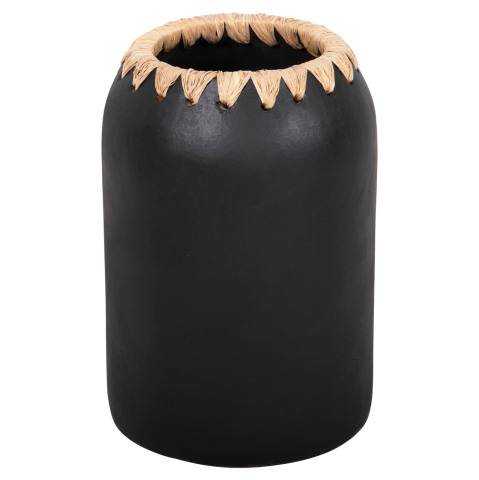 Vaze de podea - DECORATIVE VASE HM4376 TERRACOTTA IN WHITE WITH STRAW WEAVING ON THE RIM Φ21Χ32Hcm.
